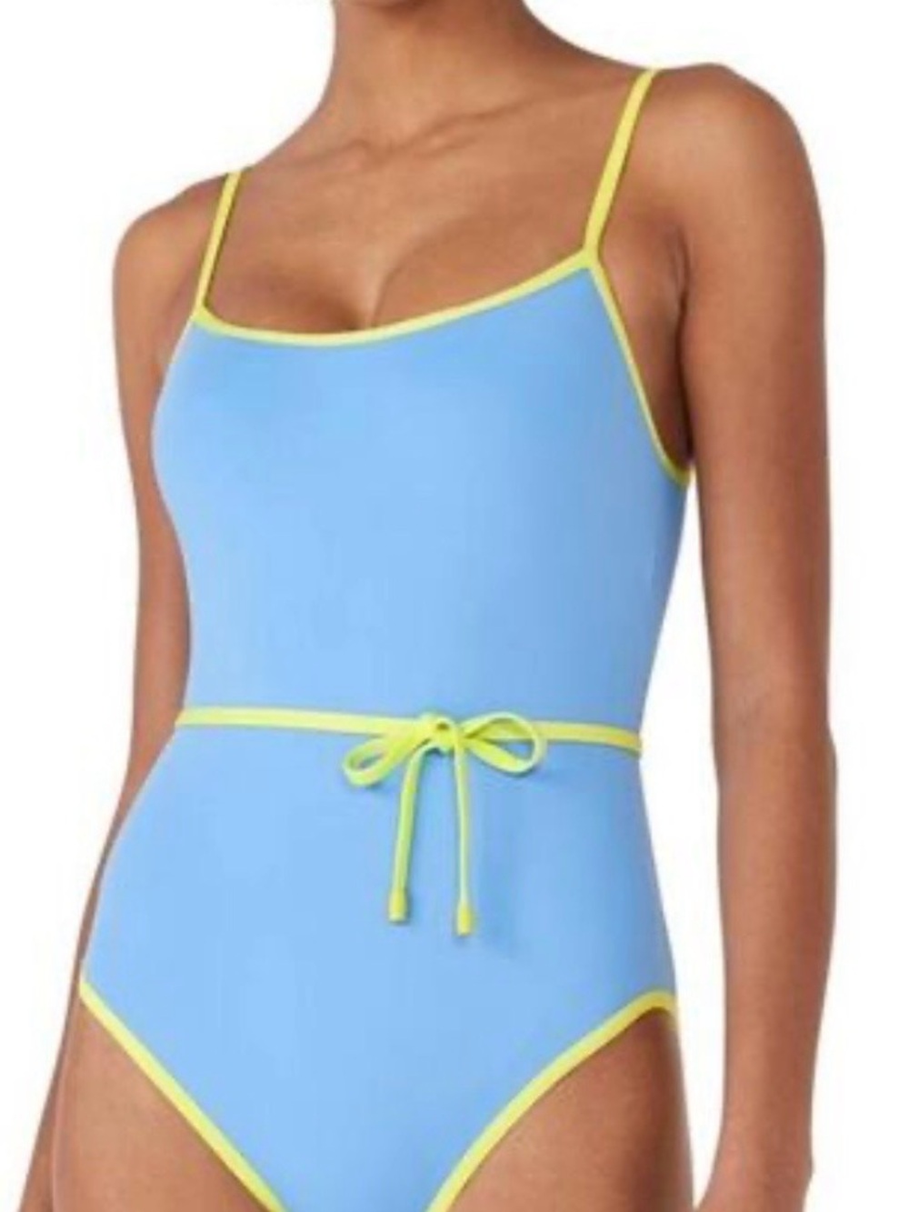 Kate Spade Light Blue Colorblock Belted One-Piece Swimsuit with Yellow Trim-New